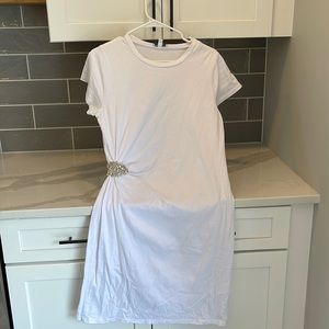 White T-shirt dress Express with jewel cinch at waist